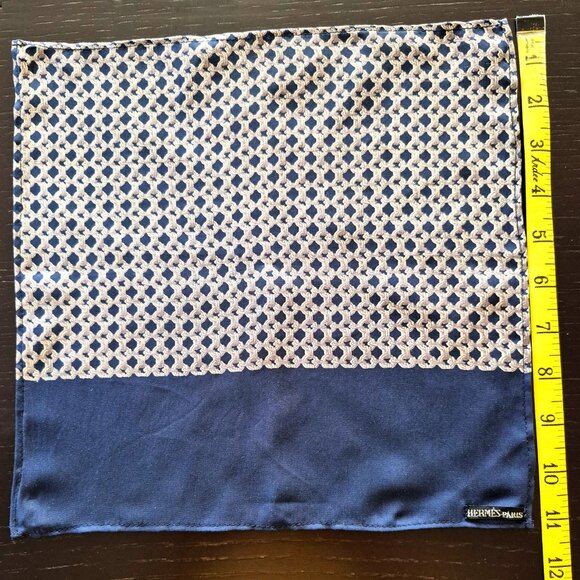 Hermes Paris Silk Pocket Square Navy 11.5x11.5 - Picture 7 of 9